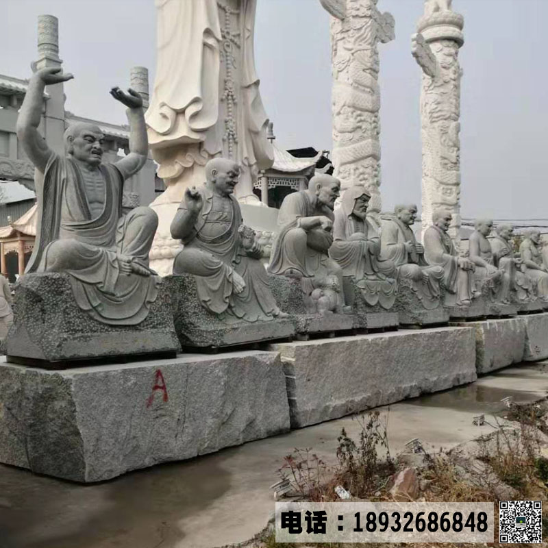 曲阳青石石雕佛像雕刻厂家 十八罗汉石雕造型图片 寺庙石雕佛像摆放